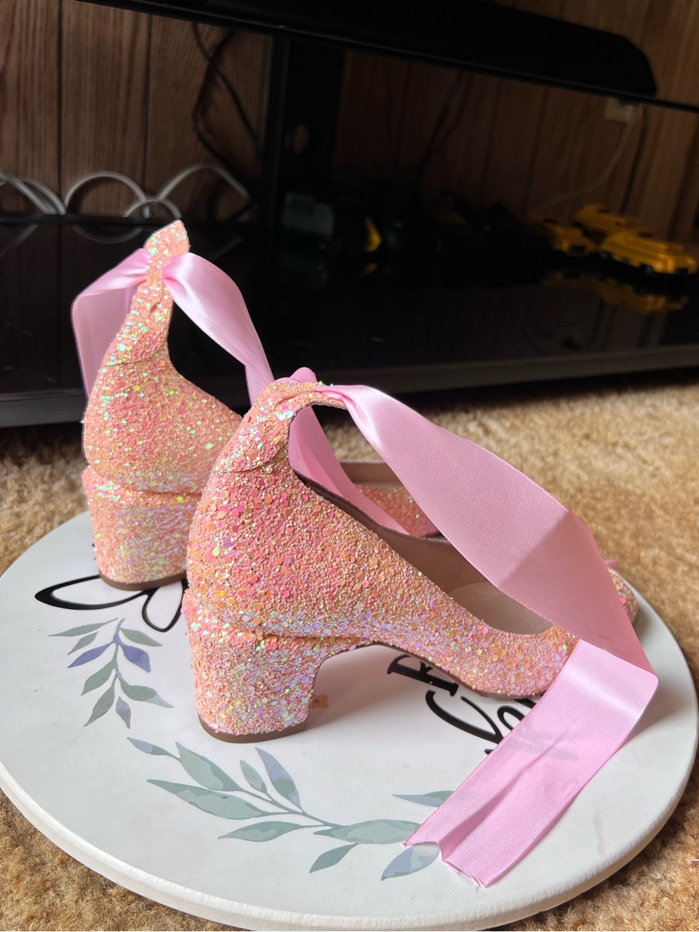 Free People Pink Glitter Lana Block Heels size women’s 9. - Picture 8 of 17